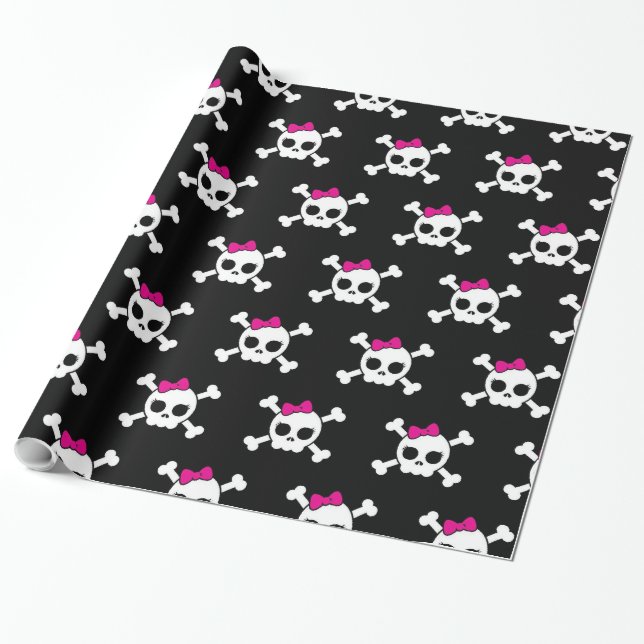 Papel De Presente punk emo feminino caveira ossos cruzados (Desenrolado)