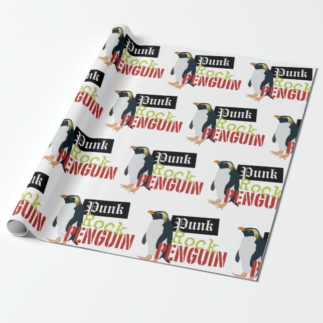 Papel De Presente Punk Rock Penguin (Desenrolado)