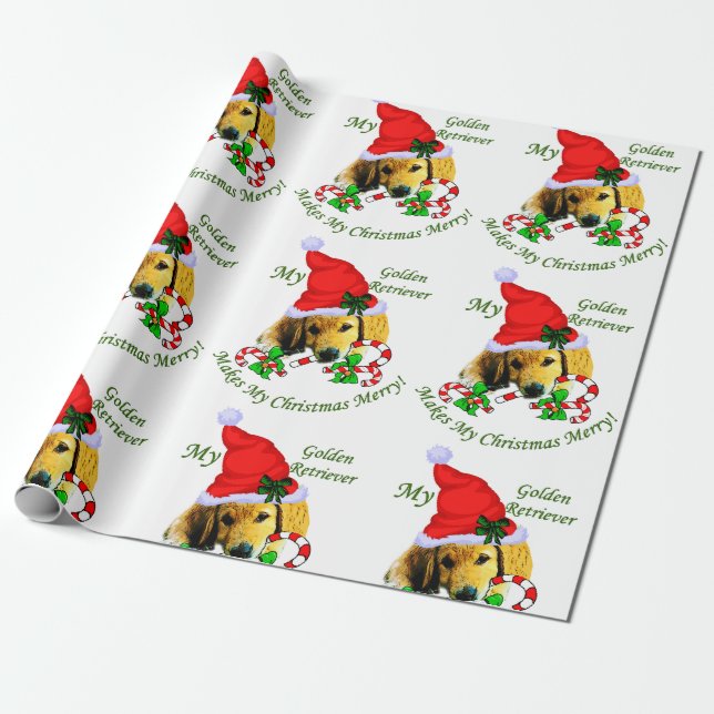 Papel De Presente Puppy de Retriever Dourado no Natal (Desenrolado)
