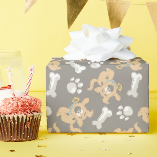 Papel De Presente Puppy Scooby-Doo Bone & Paw Print Patterno (Festa de aniversário)