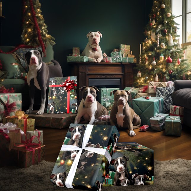 Papel De Presente Pups de Natal em Preto e Branco (Criador carregado)