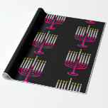 Papel De Presente purificador de menorah hanukkah rosa quente<br><div class="desc">"menorah hanukkah rosa quente",  "hanukkah rosa",  "menorah rosa rosa",  "hanukkah menorah",  menorah,  "feliz hanukkah",  canukah,  hannukah,  Hanukkah,  "feriados judeus"</div>