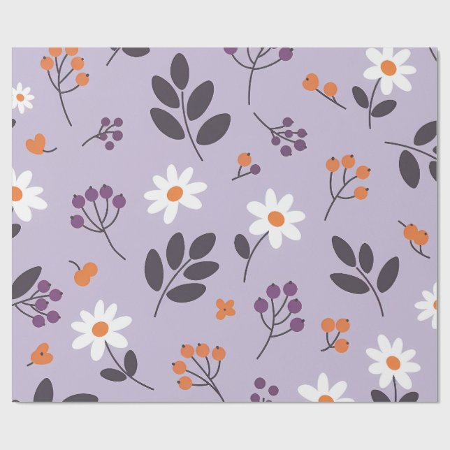 Papel De Presente Purple Daisy Floral Pattern - Seamless Botanical  (Aberto)