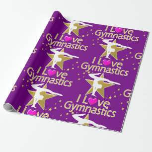 PAPEL DE PRESENTE PURPLE E DOURADO EU AMO A DESIGN GINÁSTICA