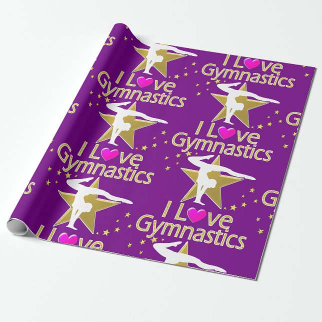 PAPEL DE PRESENTE PURPLE E DOURADO EU AMO A DESIGN GINÁSTICA (Desenrolado)