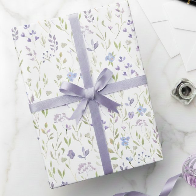 Papel De Presente Purple Floral Wrapping Paper (purple blue wildflower floral meadow gift wrap, sweet girly feminine spring summer wrapping paper)