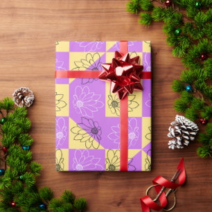 Papel De Presente Purple gold Flower seamless Checkerboard pattern