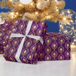Papel De Presente Purple & Gold Ornamental Sparkle Pattern