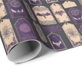 Papel De Presente Purple Gothic Halloween Tags and Bats Vintage  