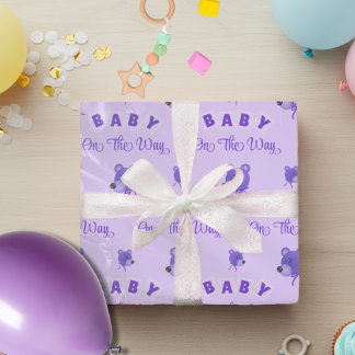 Papel De Presente Purple Teddy Bear With Text Baby Shower
