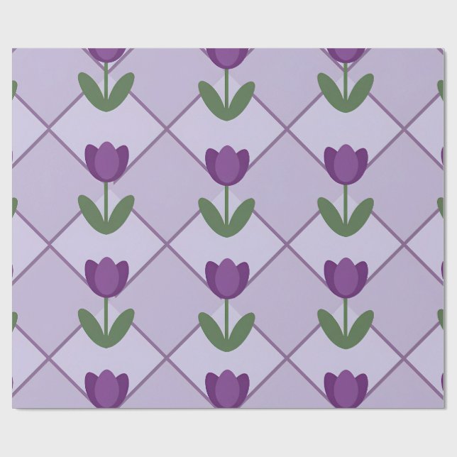 Papel De Presente Purple Tulip Pattern – Geometric Floral Seamless (Aberto)