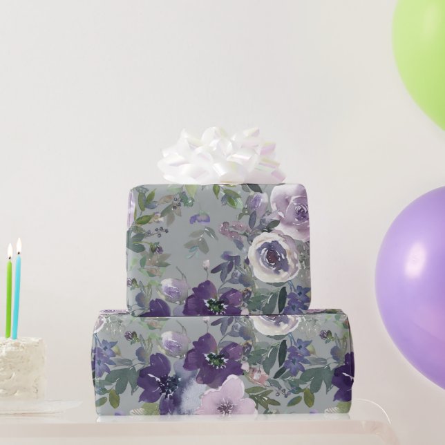 Papel De Presente Purple Watercolor Flowers (Presentes para festas)