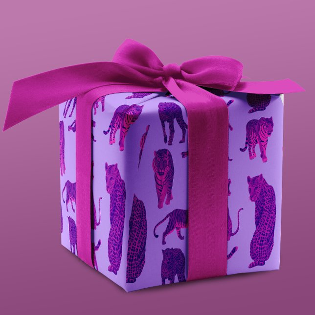 Papel De Presente Púrpura Brilhante e Pia Rosa Quente, Leopardo e Pi (Criador carregado)