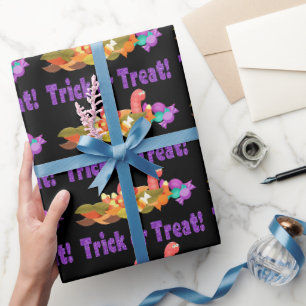 Papel De Presente Púrpura Brilho com Truque ou Tratamento de Hallowe