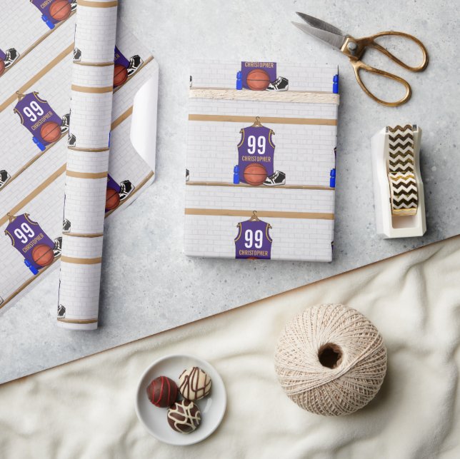 Papel De Presente Púrpura de Basquete Personalizada | DOURADO (Artesanato)
