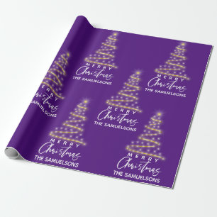 Papel De Presente Púrpura Dourada de Árvore de Natal Personalizado