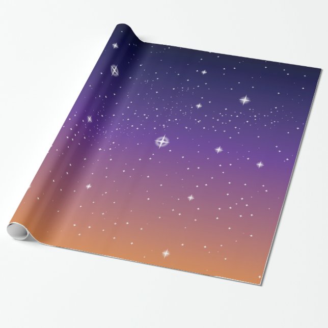 Papel De Presente Púrpura e Dourada Starry Sunset Sky (Desenrolado)