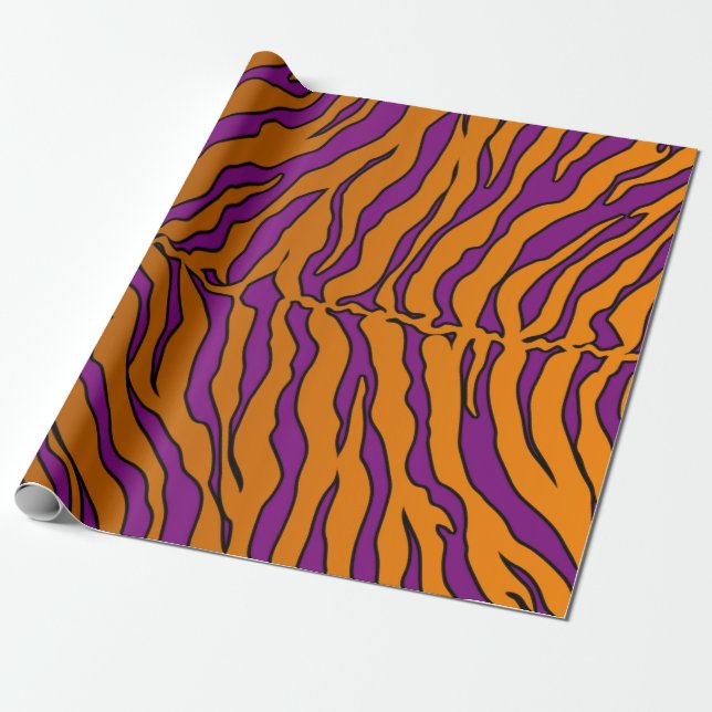 Papel De Presente Púrpura E Laranja Tigre Impressão Animal (Desenrolado)