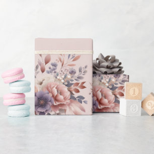 Papel De Presente Púrpura Elegante e Pêssego Floral
