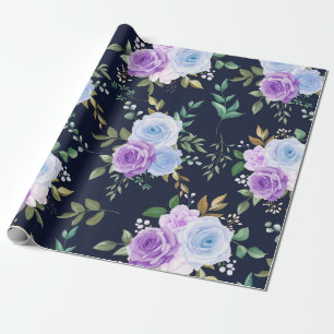 Papel De Presente Púrpura Elegante, floral azul