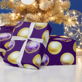 Papel De Presente Púrpura festiva e Enfeites de natal Dourados