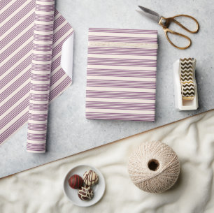 Papel De Presente Púrpura Mauve e bege - 5 listras padrão