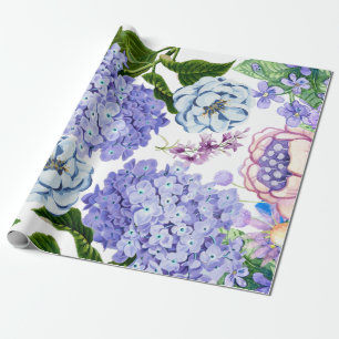 Papel De Presente Púrpura, Rosa, Flores De Jardim Azul