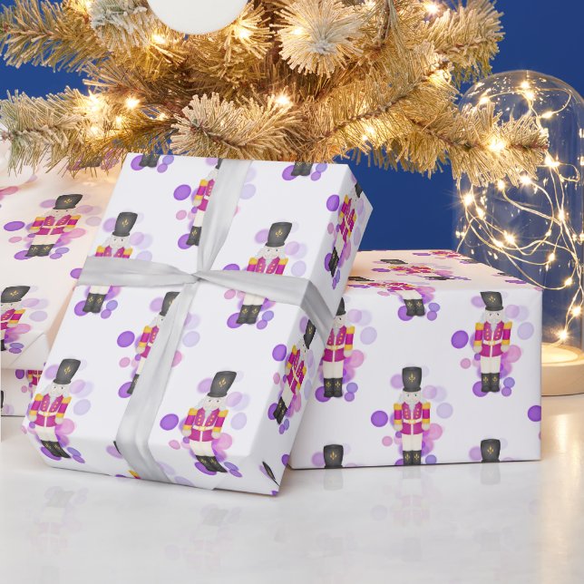 Papel De Presente Púrpura Tradicional e Pink Nutcracker de Natal (Feriados)