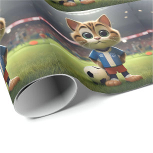 Papel De Presente "Purr-fect Striker: O Gato De Futebol 3D"