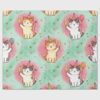 Papel De Presente Purrfect Party Cats – Festive Celebration Pattern