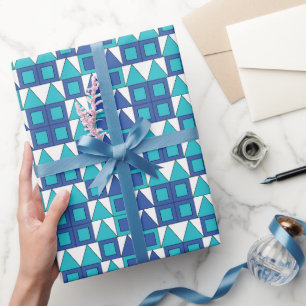 Papel De Presente Quadrado Azul Turquesa Triângulo Geométrico