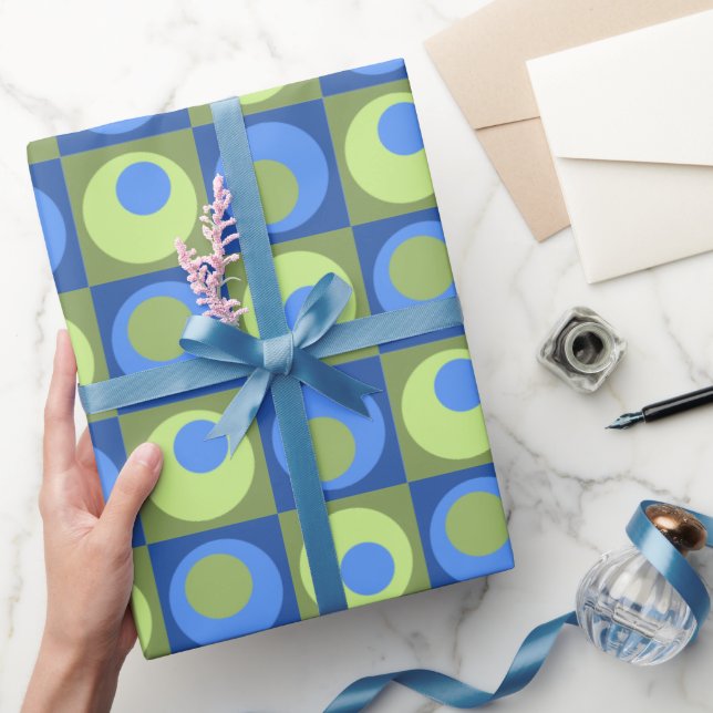 Papel De Presente Quadrado Azul Verde Ponto Geométrico Padrão (Presentear)