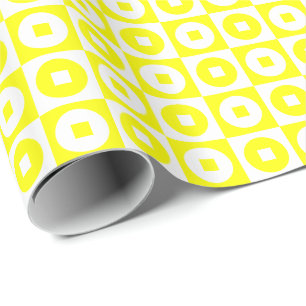 Papel De Presente Quadrado Círculo Amarelo e Branco