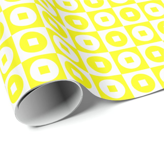 Papel De Presente Quadrado Círculo Amarelo e Branco (Ponta do rolo)