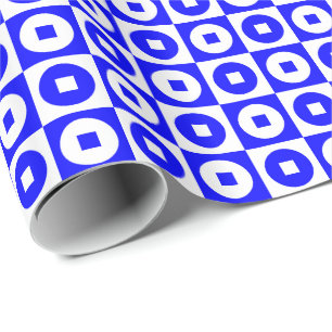 Papel De Presente Quadrado Círculo Azul e Branco