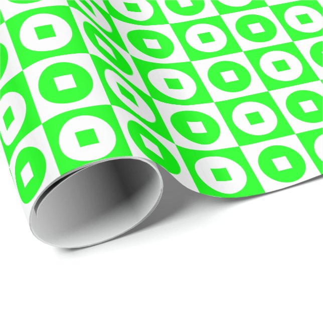 Papel De Presente Quadrado Círculo Verde Lima e Branco (Ponta do rolo)