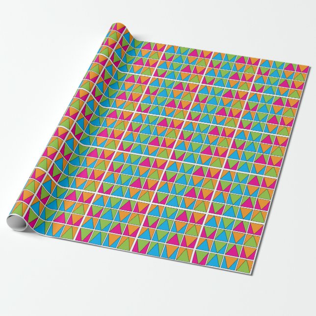 Papel De Presente Quadrado Colorido Triângulo Geométrico (Desenrolado)