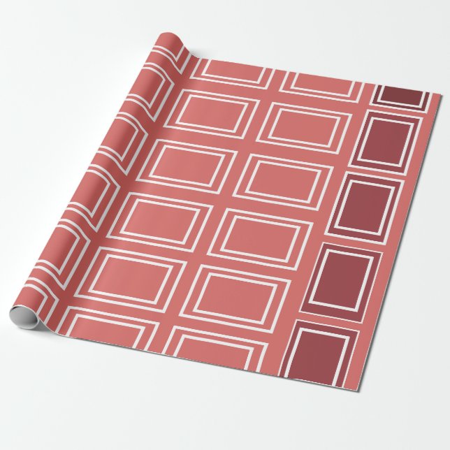 Papel De Presente Quadrado Retângulo Geométrico Branco Vermelho (Desenrolado)