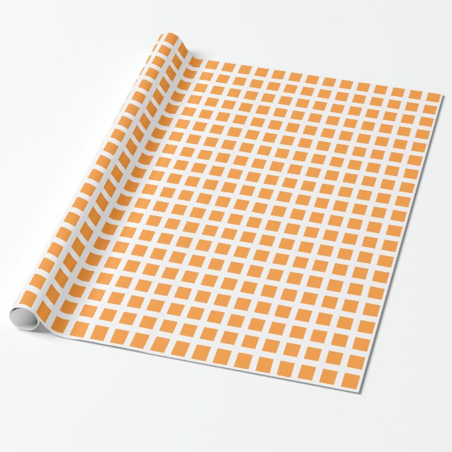 Papel De Presente Quadrados 02 - Laranja claro em branco (Desenrolado)