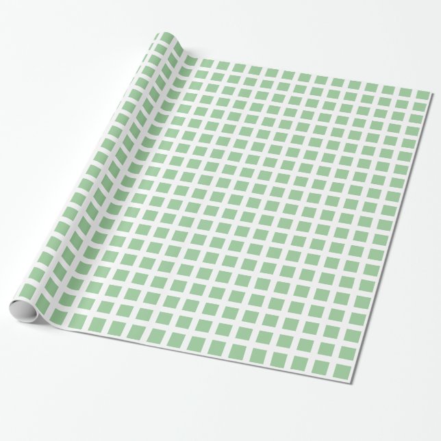 Papel De Presente Quadrados 02 - Verde esmaecido em branco (Desenrolado)