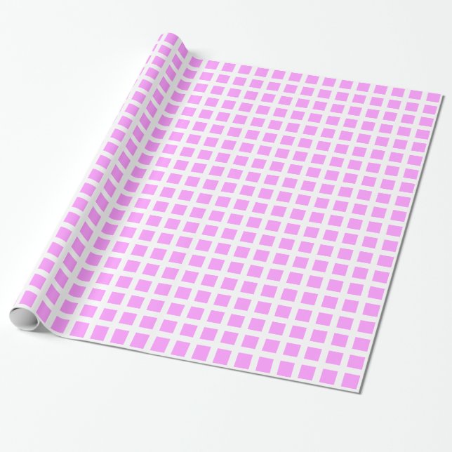 Papel De Presente Quadrados 02 - Violeta claro em branco (Desenrolado)