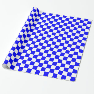 Papel De Presente Quadrados azuis, brancos do tabuleiro de damas