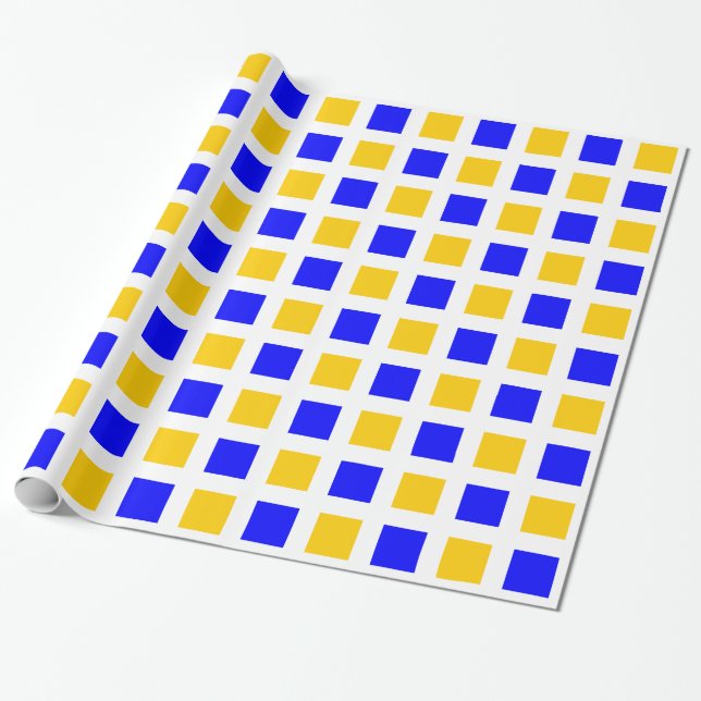 Papel De Presente Quadrados - Azul e âmbar em branco (Desenrolado)