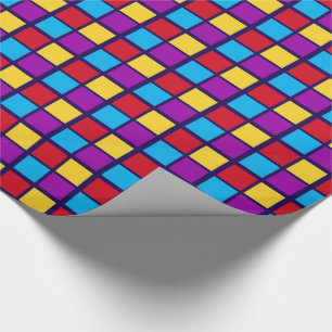 Papel De Presente Quadrados Brilhantes (com vermelho e azul)