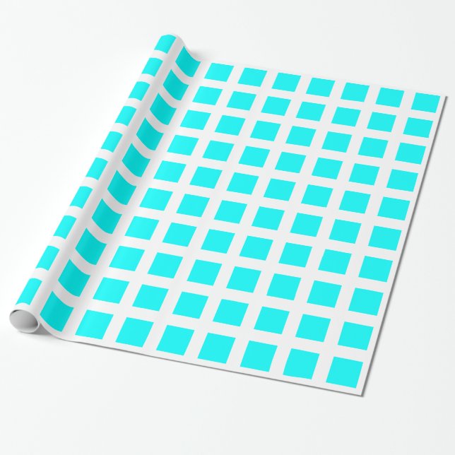 Papel De Presente Quadrados - Ciano em Branco (Desenrolado)
