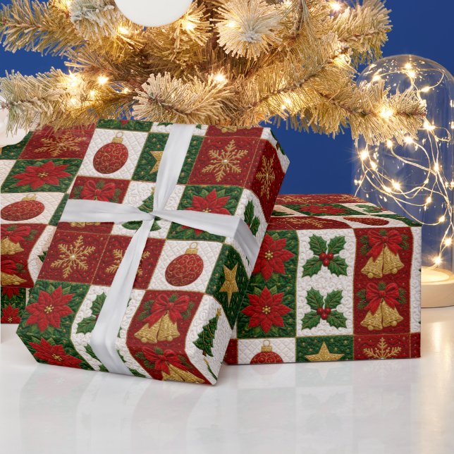 Papel De Presente Quadrados de Colcha de Natal (Feriados)
