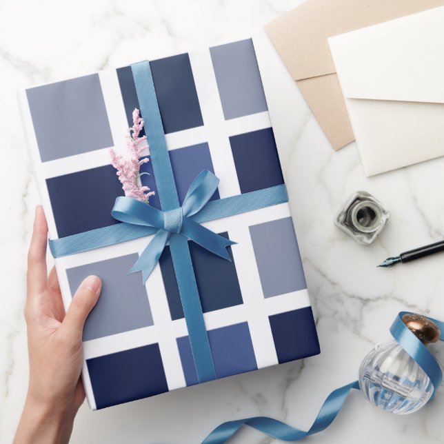 Papel De Presente Quadrados de Cor Azul Xadrez (Presentear)
