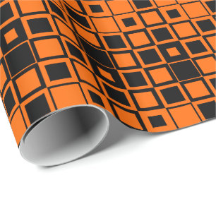 Papel De Presente Quadrados de Dentro preto-de-laranja-halloween
