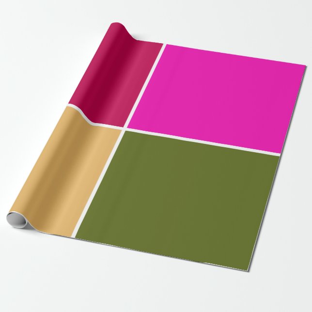 Papel De Presente Quadrados de Flor Rosa Quente (Desenrolado)