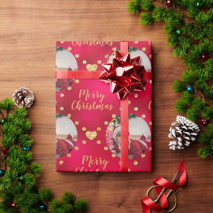 Papel De Presente Quadrados de Natal Vermelho e Dourado Elegantes Fo